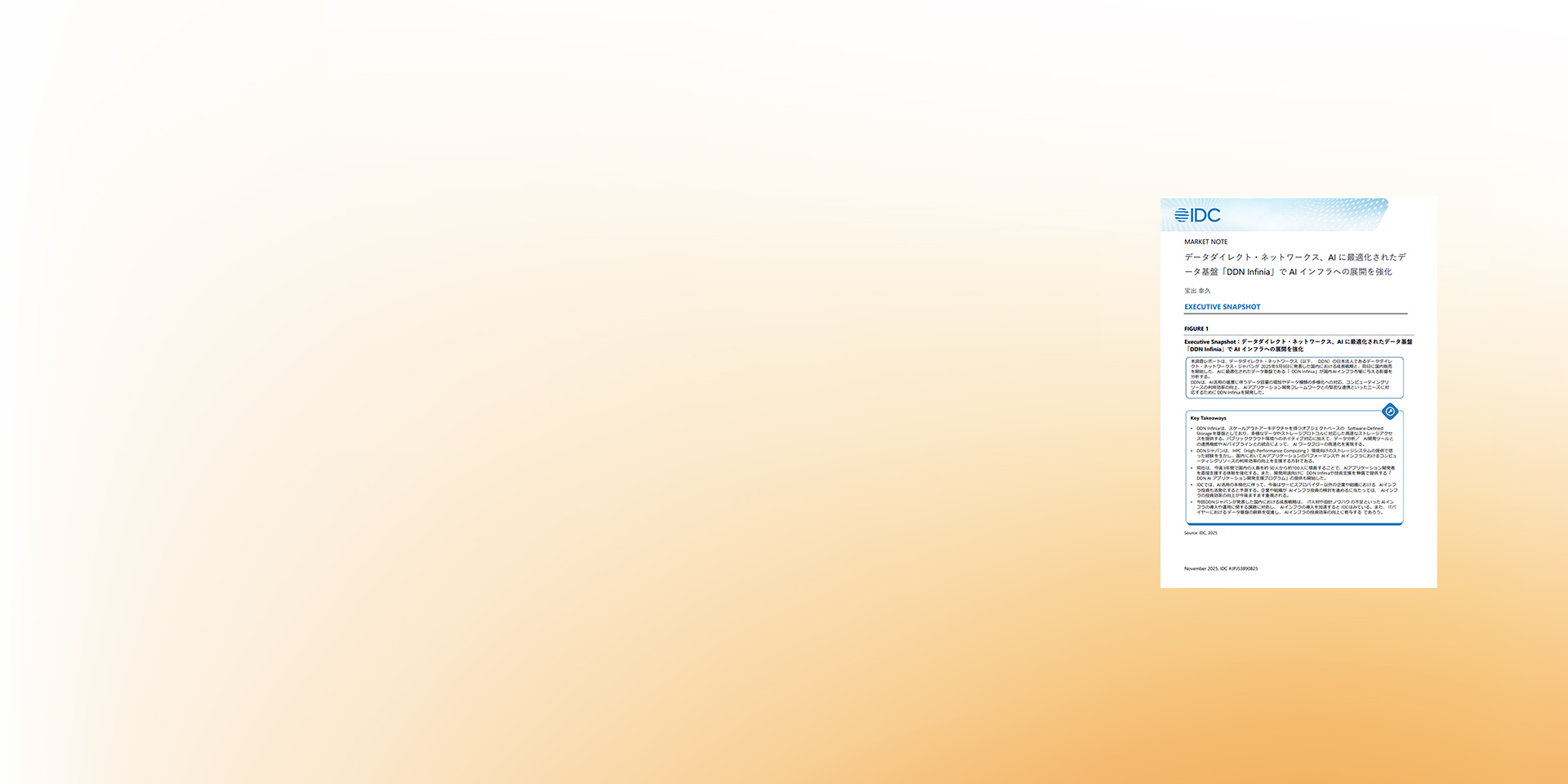 IDC MARKET NOTE データダイレクト・ネットワークス、AIに最適化されたデータ基盤「DDN Infinia」でAIインフラへの展開を強化